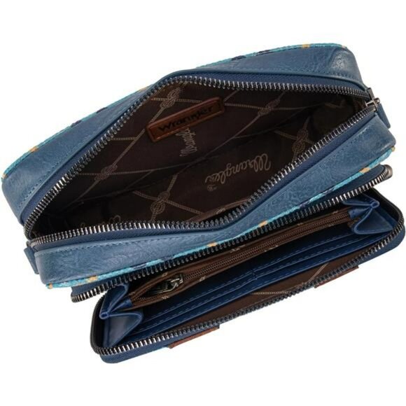 Boho Aztec Crossbody Bag Small Western Purse with Multi Pockets Guitar Strap - Picture 5 of 7